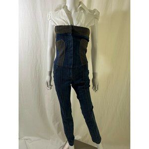 Arrogant Cat Women's Jumpsuit Romper Denim Full Zip Cotton Blue Short Sleeve S
